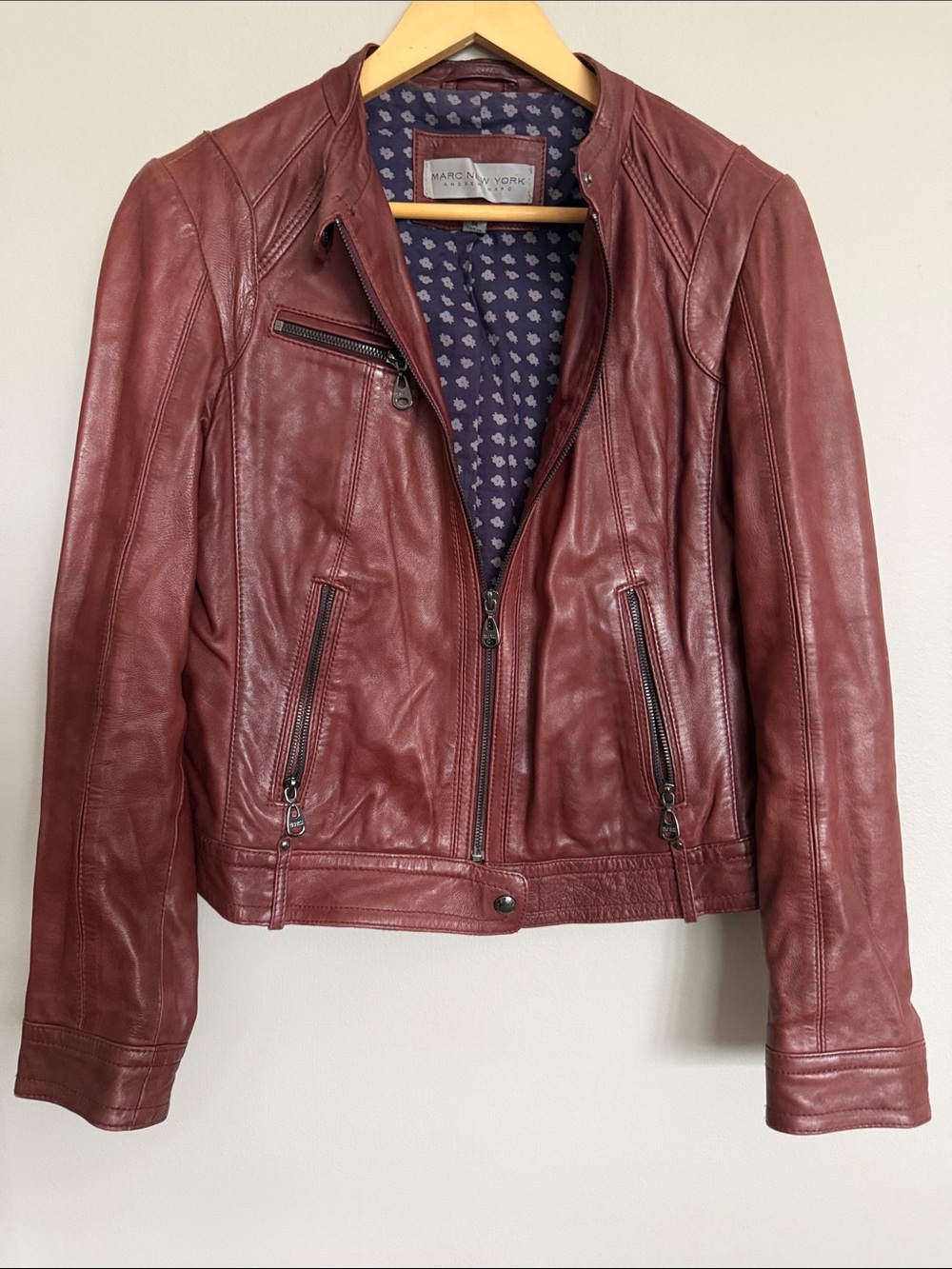 Marc New York Women's Wine Red Leather Moto Jacket size M